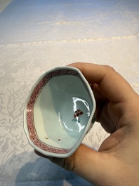 Eight sets of Chinese famille rose cups and eight saucers, Yongzheng/Qianlong