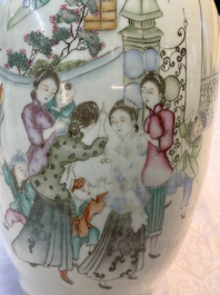 Two Chinese famille rose vases, two jars, a 'Lions' covered teapot and a Buddha, signed Mao Zirong 毛子榮 and Liu Jishun 劉吉順, 19/20th C.