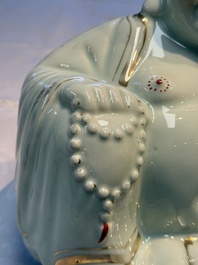 A Chinese famille rose Milefo Buddha and a white-glazed gilt-decorated Milefo Buddha, Wei Hongtai 魏洪泰 and Zhu Yishun 朱義順 mark, Republic