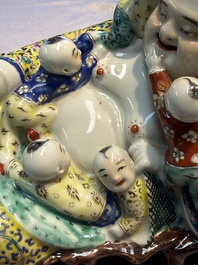 Three Chinese famille rose 'Milefo Buddha', 'Magu' and 'Shoulao' groups, 19/20th C.