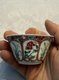 Eight sets of Chinese famille rose cups and eight saucers, Yongzheng/Qianlong