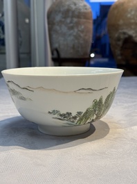 A Chinese qianjiang cai 'Pavilions and Willows' bowl, Republic
