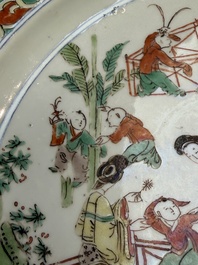 A Chinese famille verte 'Elegant Ladies and Playing Boys' dish, Chenghua mark, Kangxi