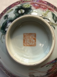 Four Chinese famille rose 'Phoenix and Peony' bowls for the Straits or Peranakan market, Qianlong mark, Republic
