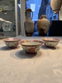 Four Chinese famille rose 'Phoenix and Peony' bowls for the Straits or Peranakan market, Qianlong mark, Republic