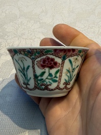 Eight sets of Chinese famille rose cups and eight saucers, Yongzheng/Qianlong
