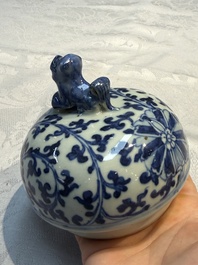 Three Chinese blue and white vases, one covered, Kangxi mark, 19th C. and later