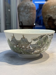 A Chinese qianjiang cai 'Pavilions and Willows' bowl, Republic