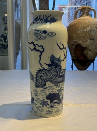 A rare Chinese blue and white 'Qilin' sleeve vase, 19th C.