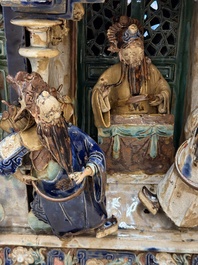 A large and fine Chinese polychrome-glazed Shiwan stoneware group of immortals, 19th C.