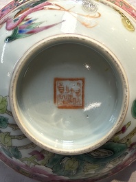 Four Chinese famille rose 'Phoenix and Peony' bowls for the Straits or Peranakan market, Qianlong mark, Republic