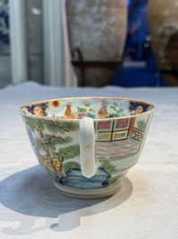 A highly unusual Chinese Canton famille rose cup and saucer, 19th C.