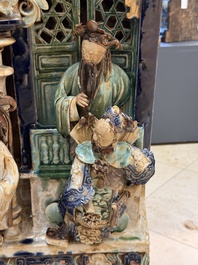A large and fine Chinese polychrome-glazed Shiwan stoneware group of immortals, 19th C.