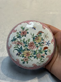 A pair of rare Chinese Canton enamel scent boxes, covers and inner liners, Qianlong