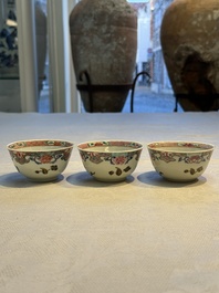 Eight sets of Chinese famille rose cups and eight saucers, Yongzheng/Qianlong