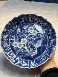 A Chinese blue and white Ko-Sometsuke 'Birds among Flowering Branches' plate for the Japanese market, Chenghua mark, Chongzhen