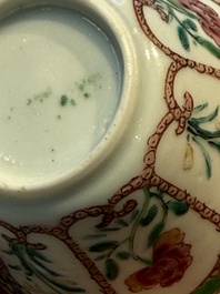 Eight sets of Chinese famille rose cups and eight saucers, Yongzheng/Qianlong