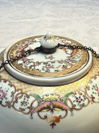 A Chinese famille rose 'Xi Xiang Ji' plate, a 'Rooster' saucer, and a 'Lowestoft' covered teapot, Yongzheng/Qianlong