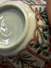 Eight sets of Chinese famille rose cups and eight saucers, Yongzheng/Qianlong