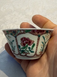 Eight sets of Chinese famille rose cups and eight saucers, Yongzheng/Qianlong