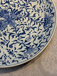 Two Chinese blue and white 'Floral' dishes, Kangxi