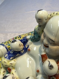 Three Chinese famille rose 'Milefo Buddha', 'Magu' and 'Shoulao' groups, 19/20th C.