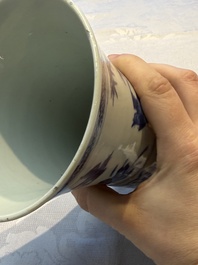 A Chinese blue and white 'Gu' vase with birds among flowering branches, Jiajing mark, 19th C.