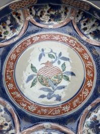 A Chinese famille verte blue-ground 'Pomegranate' dish, Kangxi