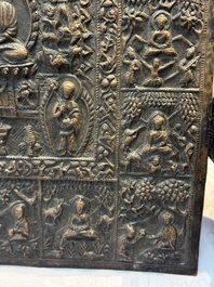 Three Tibetan copper repouss&eacute; plaques with Buddhist subjects, 19th C.