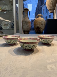 Four Chinese famille rose 'Phoenix and Peony' bowls for the Straits or Peranakan market, Qianlong mark, Republic