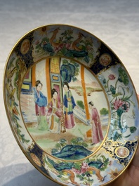 A highly unusual Chinese Canton famille rose cup and saucer, 19th C.