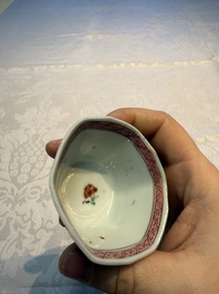 Eight sets of Chinese famille rose cups and eight saucers, Yongzheng/Qianlong