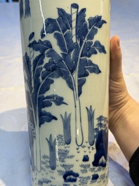 A rare Chinese blue and white 'Qilin' sleeve vase, 19th C.