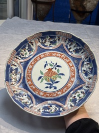 A Chinese famille verte blue-ground 'Pomegranate' dish, Kangxi