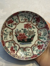Eight sets of Chinese famille rose cups and eight saucers, Yongzheng/Qianlong