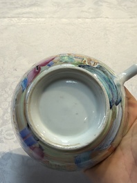 A highly unusual Chinese Canton famille rose cup and saucer, 19th C.