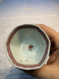 Eight sets of Chinese famille rose cups and eight saucers, Yongzheng/Qianlong
