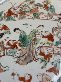 A Chinese famille verte 'Elegant Ladies and Playing Boys' dish, Chenghua mark, Kangxi