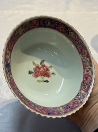 Four Chinese famille rose 'Phoenix and Peony' bowls for the Straits or Peranakan market, Qianlong mark, Republic