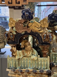 A large and fine Chinese polychrome-glazed Shiwan stoneware group of immortals, 19th C.