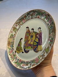 Two Chinese Canton famille rose plates with figural design, 19th C.