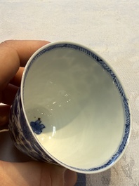 Nine Chinese blue and white cups and 12 saucers, Kangxi