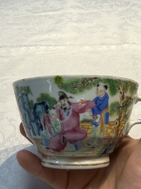 A highly unusual Chinese Canton famille rose cup and saucer, 19th C.