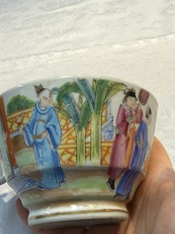 A highly unusual Chinese Canton famille rose cup and saucer, 19th C.