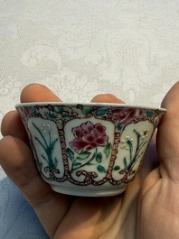 Eight sets of Chinese famille rose cups and eight saucers, Yongzheng/Qianlong