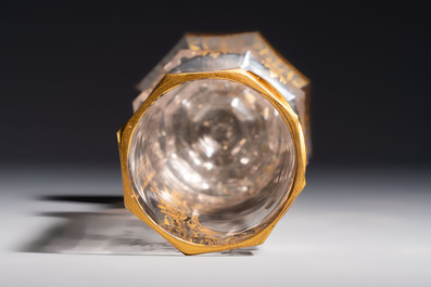 A gilt polychrome-decorated facetted 'Royal Portrait' glass goblet, Moser, Czech Republic, 19th C.