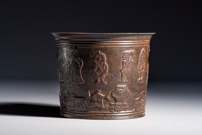 An East Javanese bronze 'Zodiac' bowl, illegibly dated, Majapahit, probably 14th C.