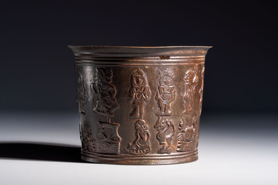 An East Javanese bronze 'Zodiac' bowl, illegibly dated, Majapahit, probably 14th C.