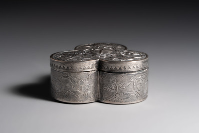 A fine Chinese silver-plated 'Fu Lu Shou' box and cover, 18/19th C.