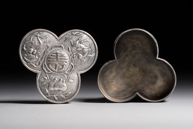A fine Chinese silver-plated 'Fu Lu Shou' box and cover, 18/19th C.
